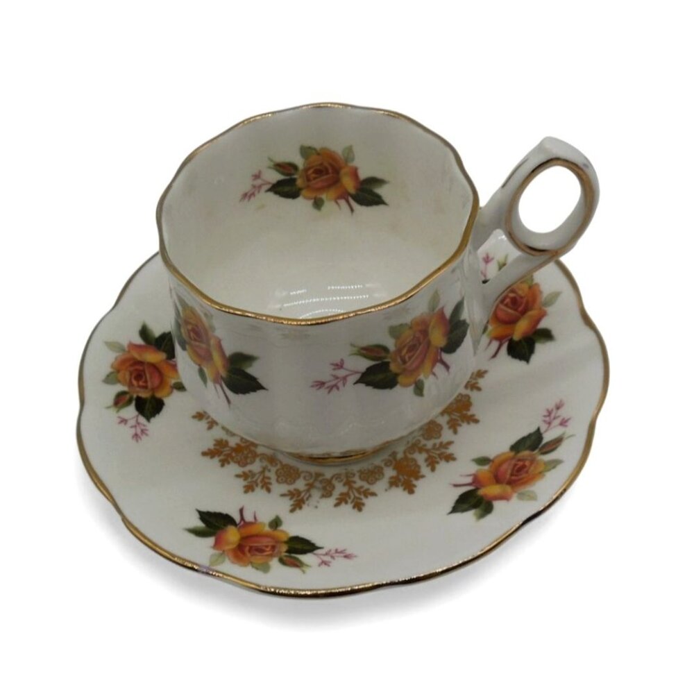 STRATFORD Bone China TEA Cup Yellow Rose Floral Design Vintage
